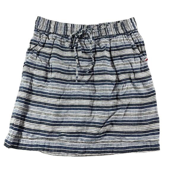 Tommy Hilfiger Skirt Womens 4 Blue Linen Striped Slash Pockets Drawstring - Picture 1 of 10